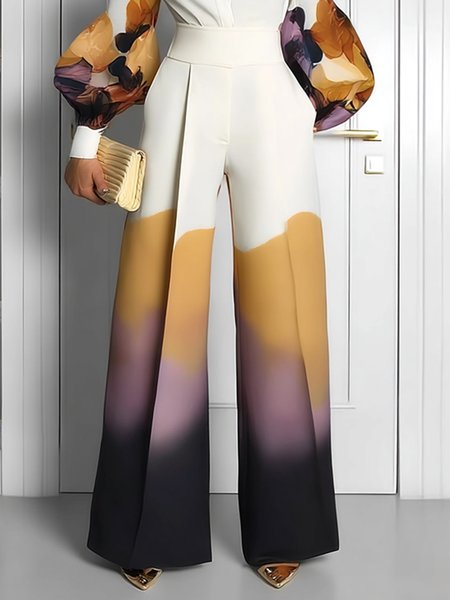 

Elegant Random Print Printing Wide Leg Pants, As picture, Pants