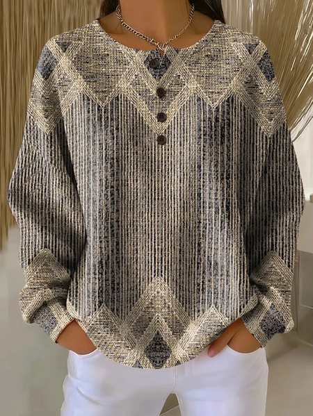 

Casual Crew Neck Abstract Sweatshirt Printing, As picture, Hoodies & Sweatshirts