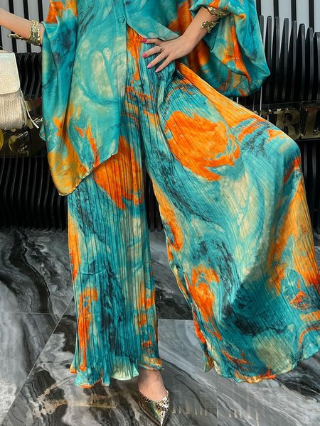 

Vacation Random Print Printing Wide Leg Pants, As picture, Pants