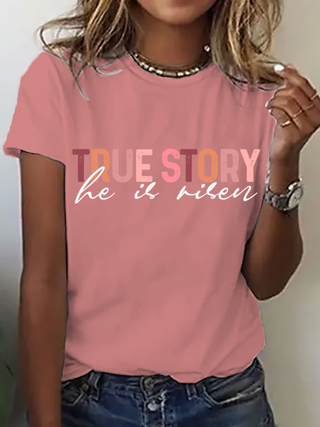 

Casual Text Letters Crew Neck Short Sleeve T-shirt, Orange pink, T-shirts