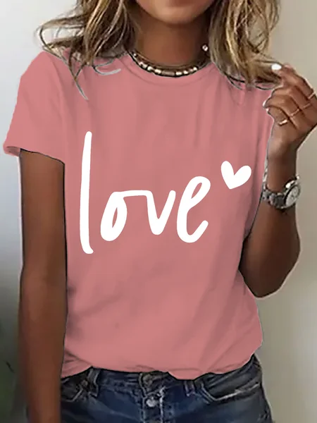 

Casual Text Letters Crew Neck Short Sleeve T-shirt, Orange pink, T-shirts