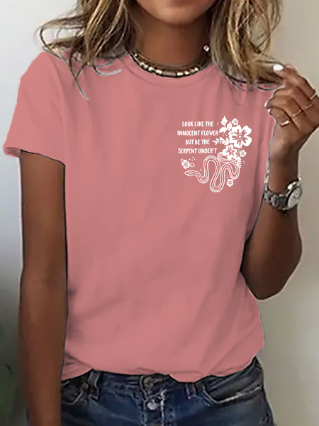 

Casual Text Letters Crew Neck Short Sleeve T-shirt, Orange pink, T-shirts