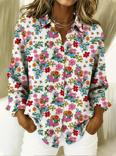 

Shawl Collar Long Sleeve Paisley Regular Loose Shirt For Women, Pink, Shirts