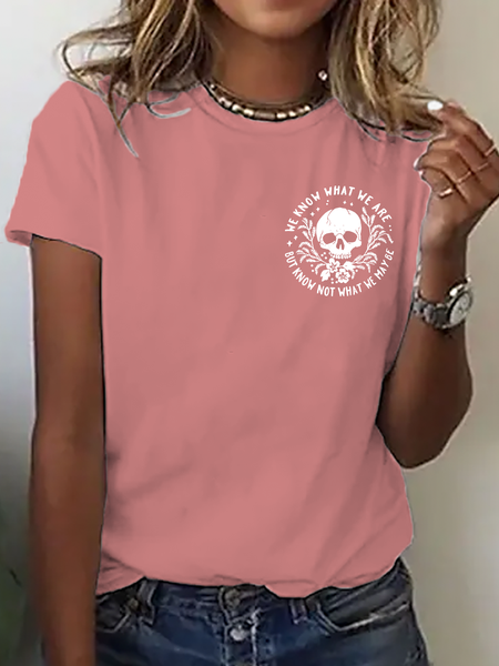 

Casual Text Letters Crew Neck Short Sleeve T-shirt, Orange pink, T-shirts