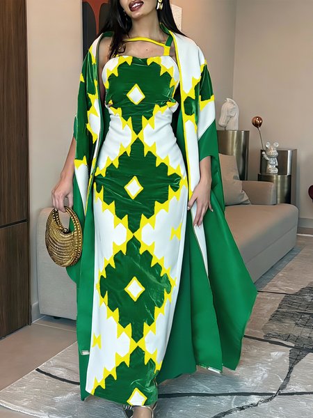 

Elegant Geometric Printing Spaghetti Maxi Dress, Green, Maxi Dresses