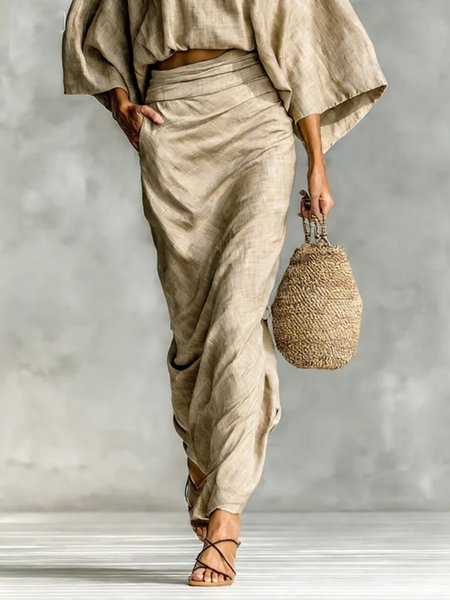 

Casual Plain Maxi Skirt, Khaki, Skirts