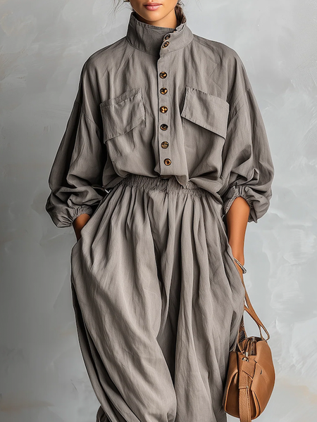 

Casual Plain Stand Collar Jacket, Gray, Jackets