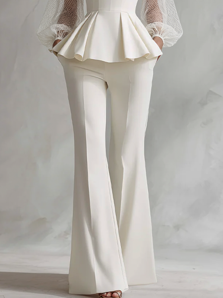 

Elegant Plain Flare Pants, White, Pants