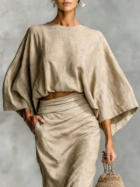 

Cotton Casual Plain Bell Sleeve Blouse, Khaki, Blouses and Shirts