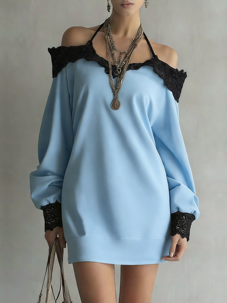 

Urban Color Block Halter Mini Dress, Blue, Midi Dresses