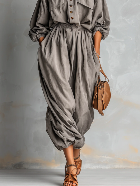 

Casual Plain Ankle Banded Pants, Gray, Pants