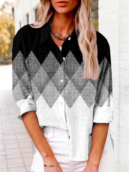 

Shirt Collar Long Sleeve Polka Dots Regular Loose Shirt For Women, Gray, Shirts