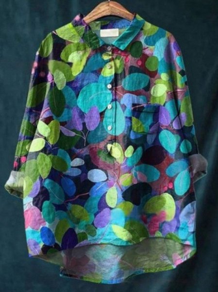 

Elegant Floral Pattern Shawl Collar Casual Shirt, Green, Blouses & Shirts