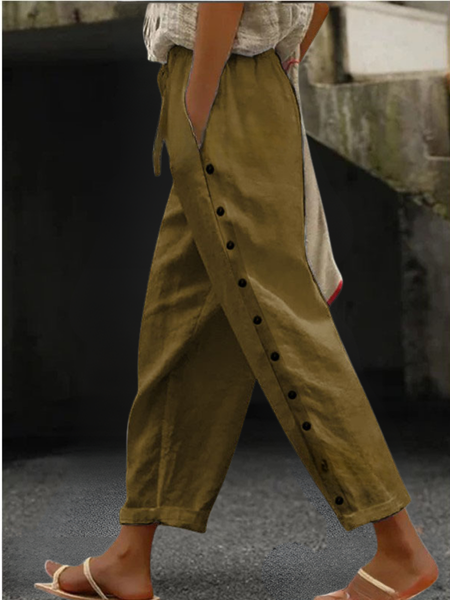 

Women Plain Long Elastic Waist Pants Casual Spring/Fall Trousers, Deep khaki, Pants
