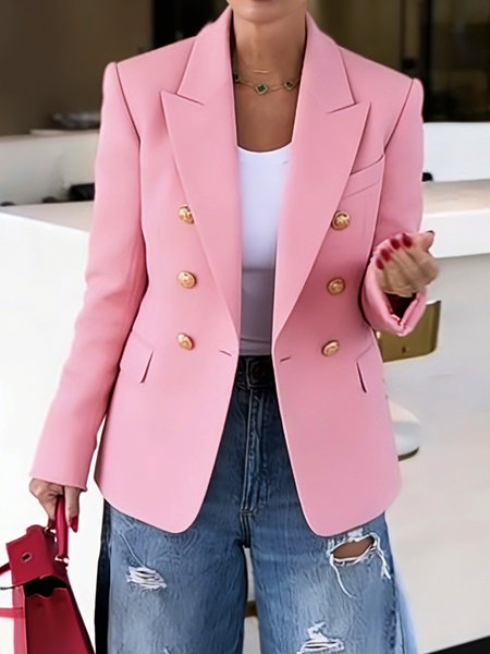 

Urban Buttoned Plain Lapel Collar Blazer, Pink, Blazers