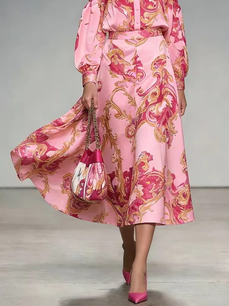 

Elegant Printing Ethnic Midi Skirt, Pink, Skirts