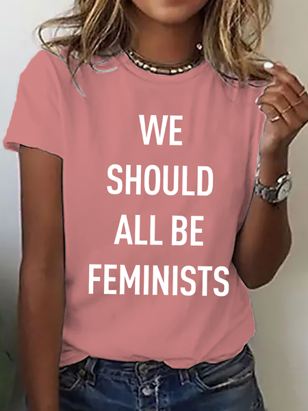 

Casual Text Letters Crew Neck Short Sleeve T-shirt, Orange pink, T-shirts