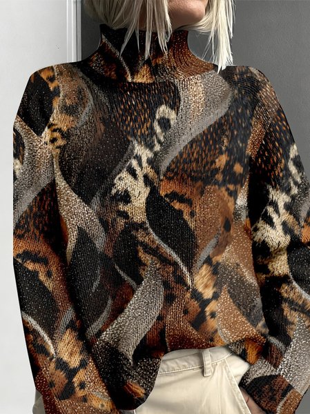 Casual Turtleneck Leopard Sweatshirt
