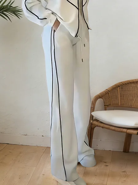 

Casual Color Block Split Joint Wide Leg Pants, White, Pants