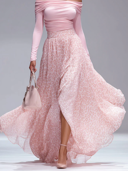

Elegant Leopard Maxi Skirt, Pink, Skirts