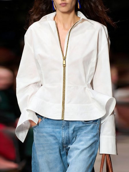 

Cotton Urban Plain Shirt Collar Shirt, White, Blouses and Shirts