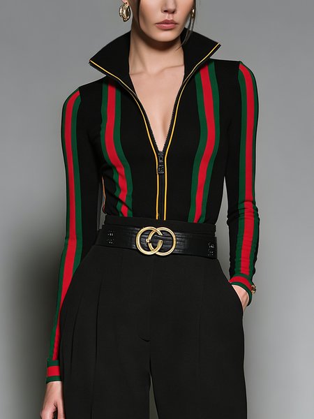 Urban Color Block Turtleneck T-shirt, Black, Tees