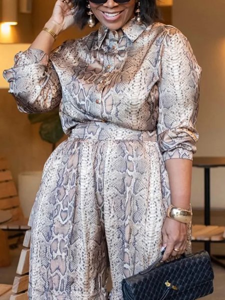 

Urban Snakeskin Printing Shirt Collar Shirt, As picture, Blouses and Shirts