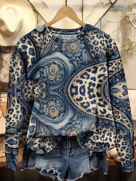 

Women Floral Crew Neck Printing Casual Spring/Fall Long Sleeve Sweatshirt, Blue, Sweatshirts & Hoodies