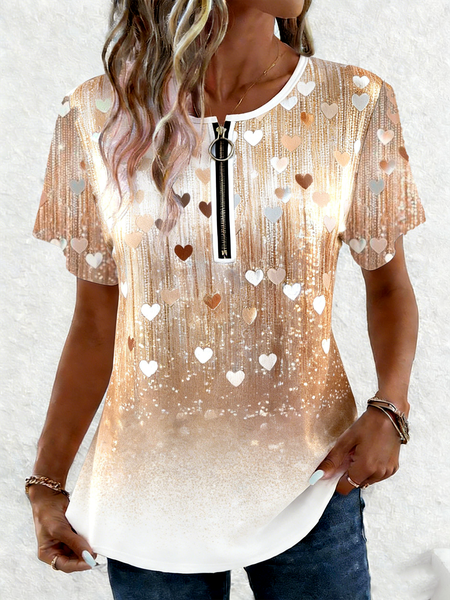 

Elegant Gradient Pattern Short Sleeve T-shirt, Champagne, T-shirts