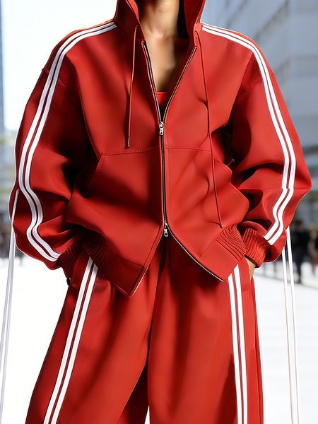 Casual Webbing Color Block Mock Neck Jacket, Red, Jackets