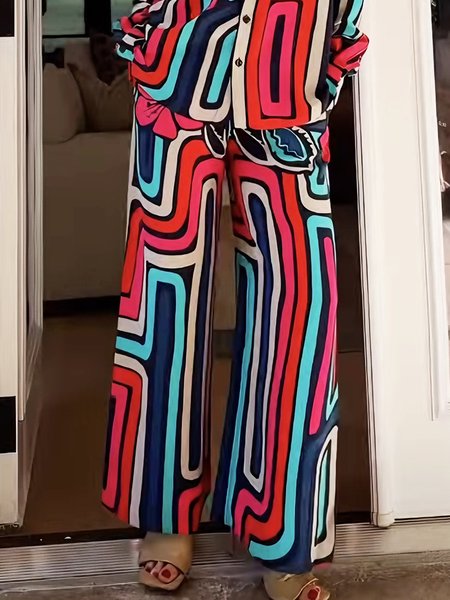 

Urban Geometric Printing Straight Pants, As picture, Pants