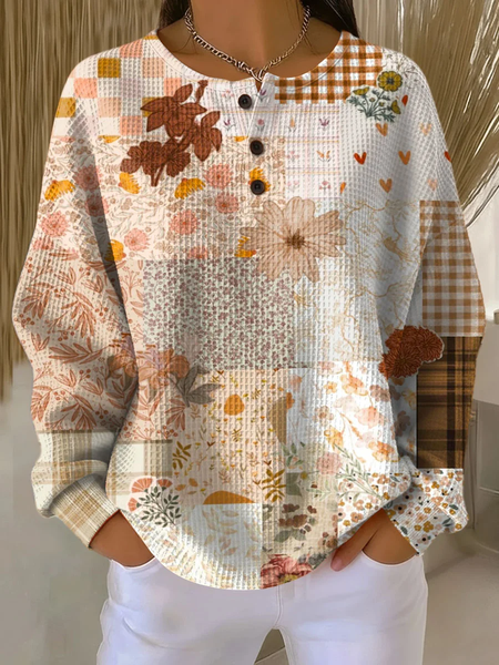 

Casual Crew Neck Floral Sweatshirt Printing, As picture, Hoodies & Sweatshirts