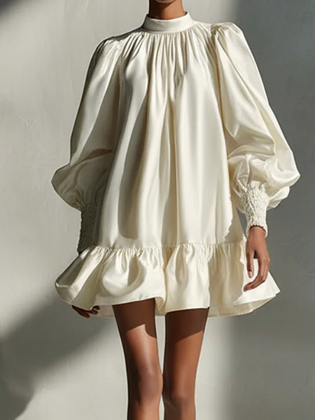 

Urban Plain Stand Collar Mini Dress, Apricot, Midi Dresses