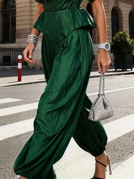 

Elegant Plain Bloomers Pants, Green, Pants