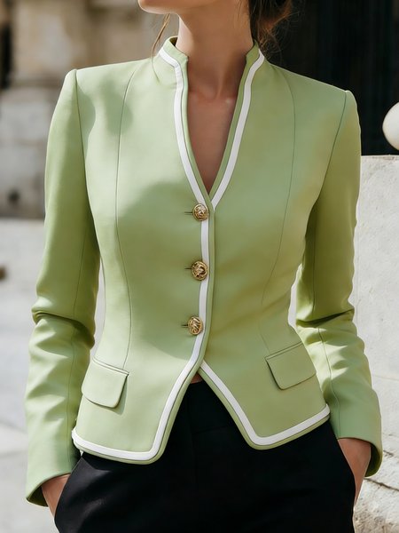 

Urban Binding Plain Stand Collar Jacket, Green, Jackets