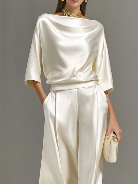

Satin Elegant Plain Off The Shoulder Blouse, Off white, Blouses and Shirts