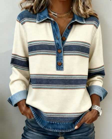 

Shawl Collar Long Sleeve Striped Regular Regular Fit Blouse For Women, Apricot, Blouses