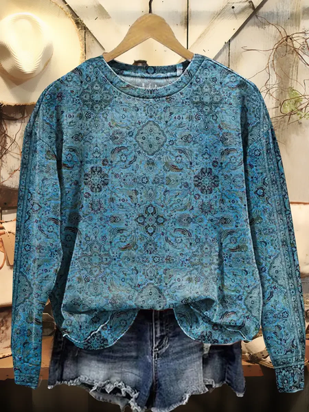 

Casual Crew Neck Floral Sweatshirt Printing, Blue, Hoodies & Sweatshirts