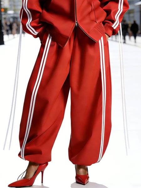 

Casual Color Block Webbing Bloomers Pants, Red, Pants