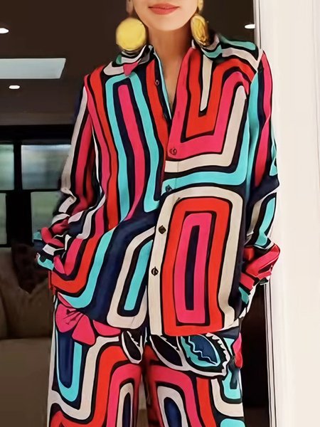 

Urban Geometric Printing Shirt Collar Shirt, As picture, Blouses and Shirts