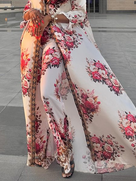 

Vacation Floral Printing Straight Pants, As picture, Pants