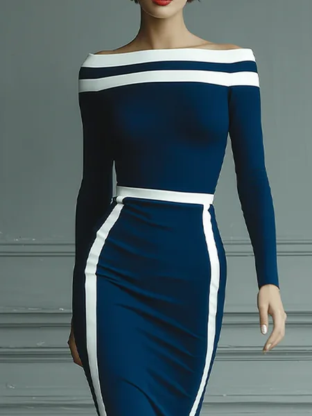 

Elegant Color Block Cold Shoulder Blouse, As picture, Blouses and Shirts