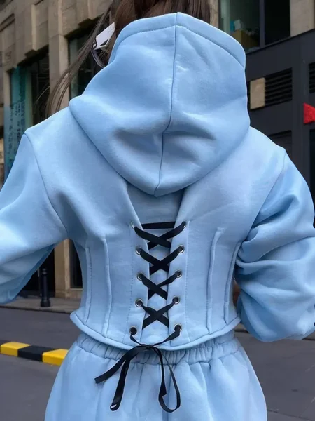 Casual Plain Lace-up Hoodie