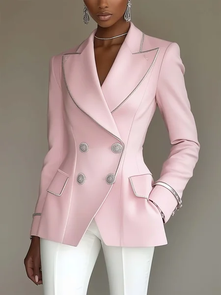 

Elegant Split Joint Color Block Lapel Collar Blazer, Pink, Blazers
