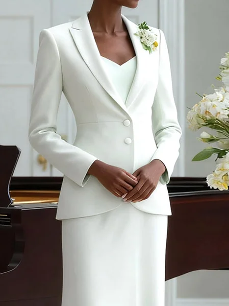 

Urban Buttoned Plain Lapel Collar Blazer No Brooch, White, Blazers