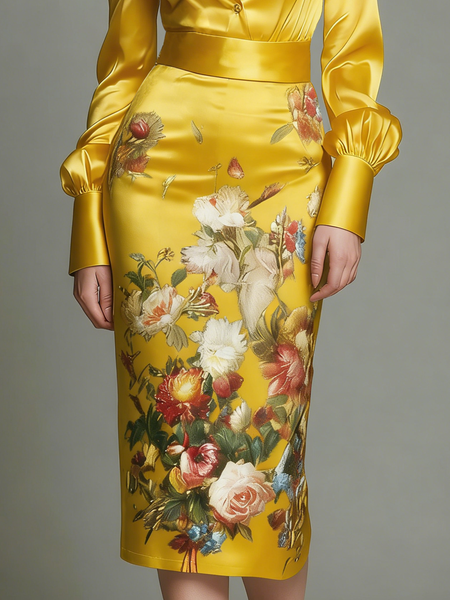 

Urban Floral Knee Length Skirt, Yellow, Skirts