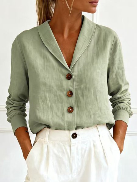 

Casual Plain Buttoned Shawl Collar Shirt, Green, Blouses & Shirts