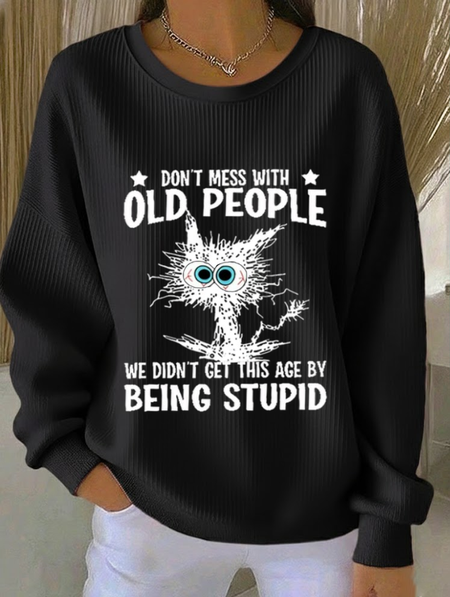 

Casual Crew Neck Text Letters Sweatshirt Printing, Black, Hoodies & Sweatshirts