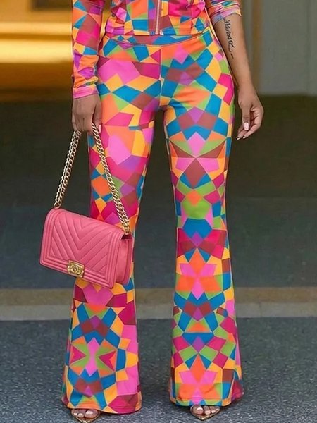 

Urban Geometric Printing Flare Pants, As picture, Pants