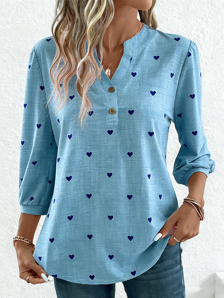 

Elegant Geometric V Neck Three Quarter Sleeve T-shirt, Blue, T-shirts